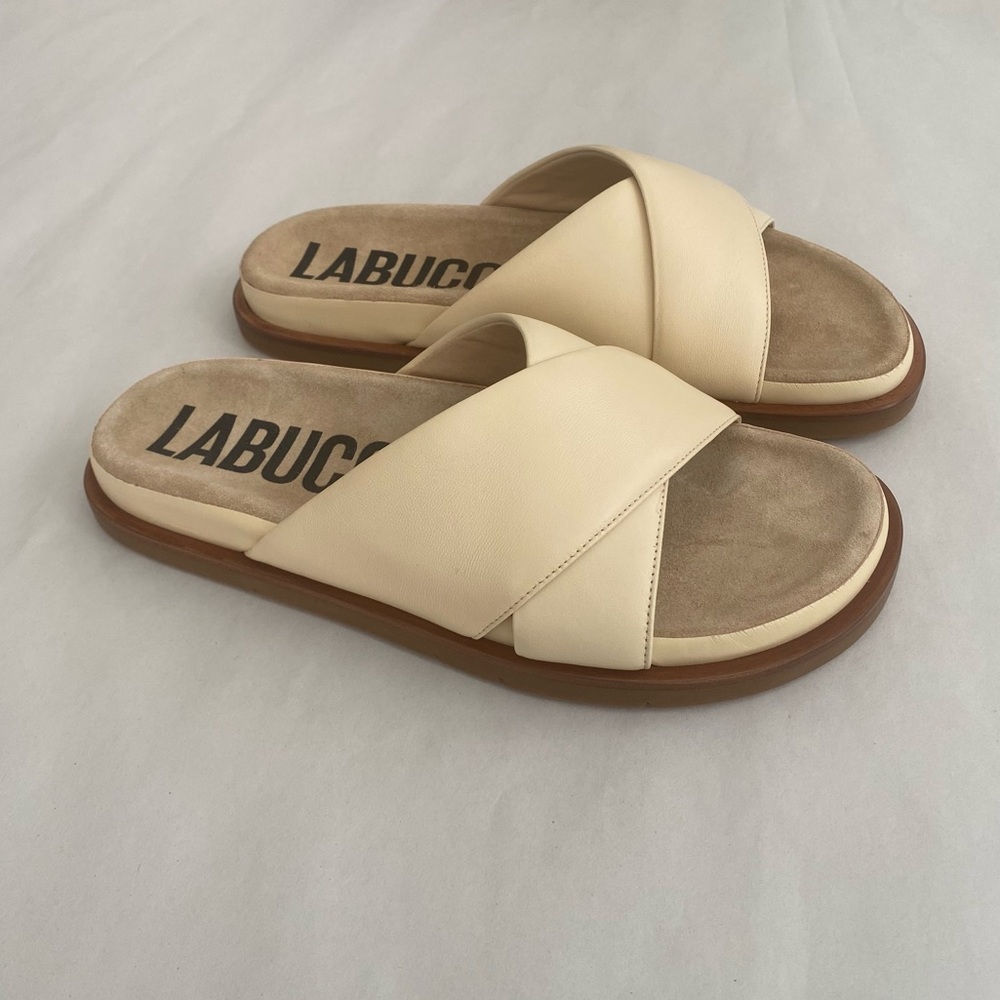 Labucq Women’s Mo Slides Sandals Size US 7.5-8 Ivory Cream Nappa Leather NWT